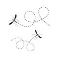 Mosquito icon set. Mosquitoes flying on a dotted route. Vector illustration Royalty Free Stock Photo